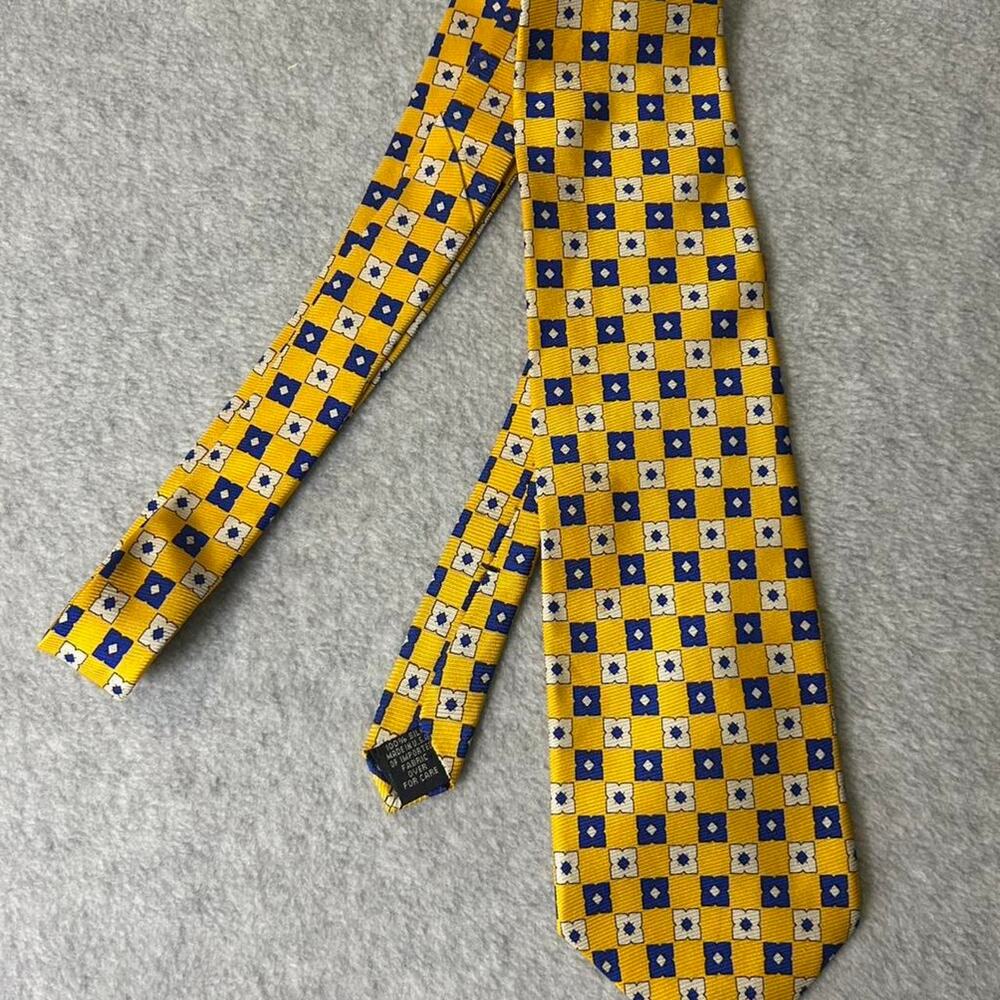 Gap Premium 1969 Mens Silk Tie Yellow Blue Geometric Floral Medallion Necktie